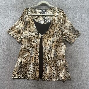 VTG 90/Y2k Blouse Top Women 1X Studio 1940 Leopard Print Indie Sleaze Retro Glam